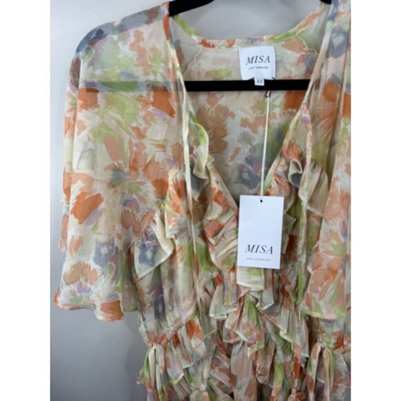 MISA Alana Floral Flutter Maxi Dress Chiffon Size XS NWT in Pastel Splash - Picture 4 of 5